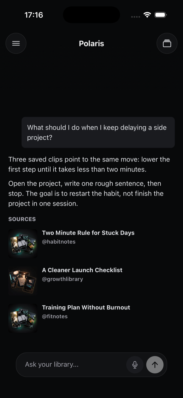 Polaris mobile chat showing a sourced answer